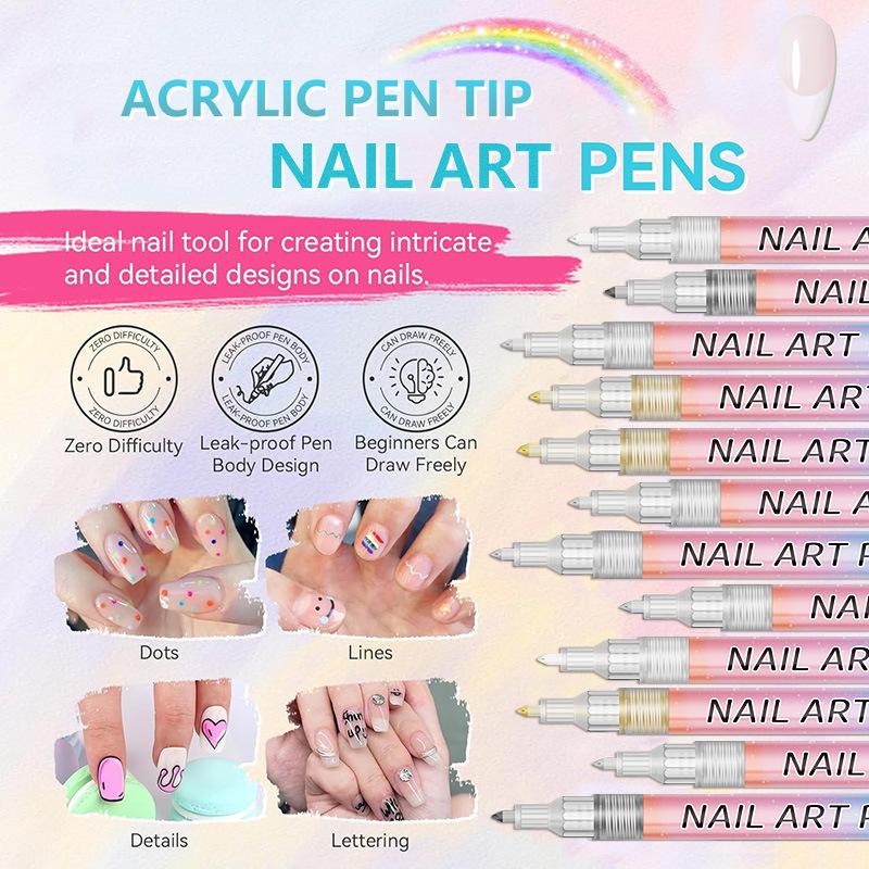 4/12 Stück/Set Bunter Nail Art Graffiti Stift Wasserdicht DIY 3D Nail Art Zeichenstift Abstrakte Linien Feine Malwerkzeuge