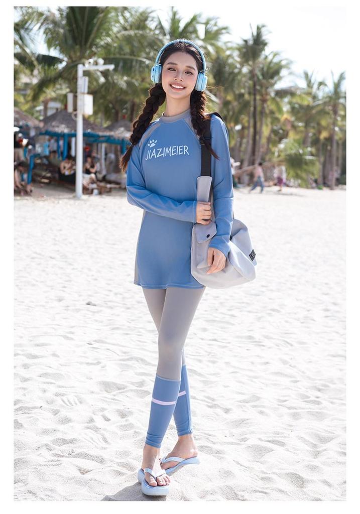 Women's Two-Piece Long Sleeve Quick-Dry Surfing Suit with Sun Protection
