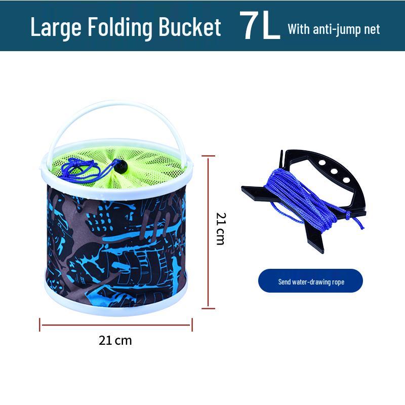 Foldable Fish Bucket with Rope & Anti-jump Net - Multi-functional for Fishing & Fish Protection