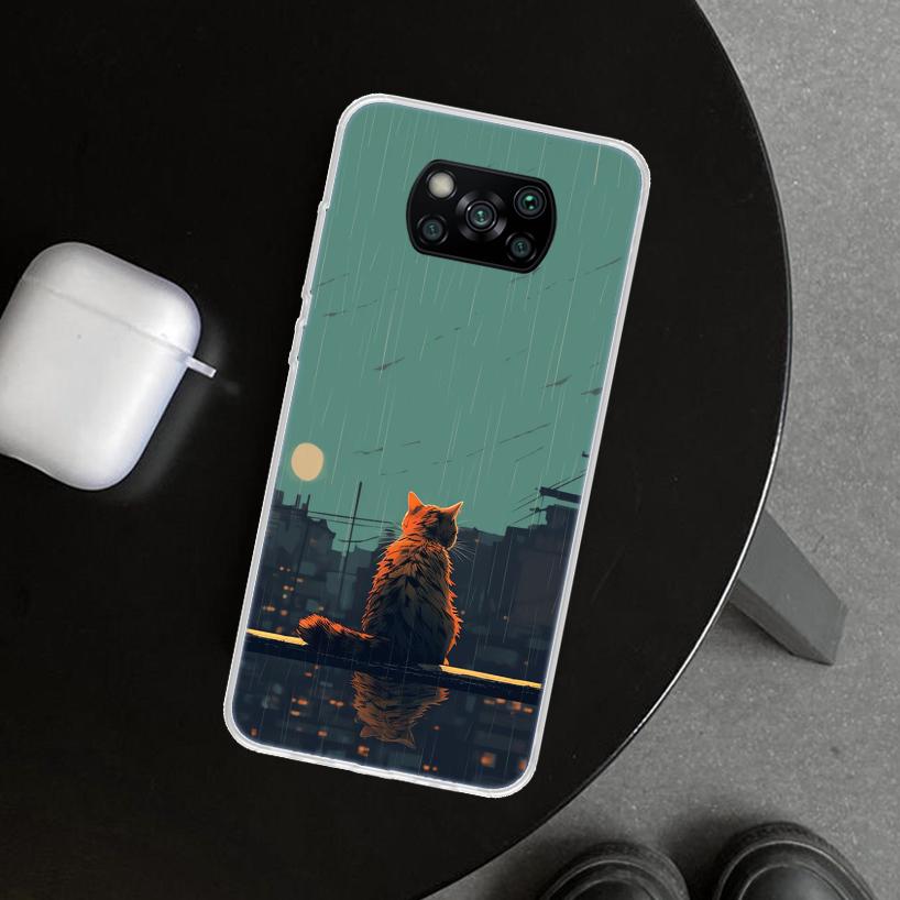 Anime Cat Rain Animal Phone Case Cover for Xiaomi Poco X6 X5 X7 Pro F7 Ultra Redmi 15C 15 13C 13 12C 12 10C 10 10A 9C 9A 9T 9 Co