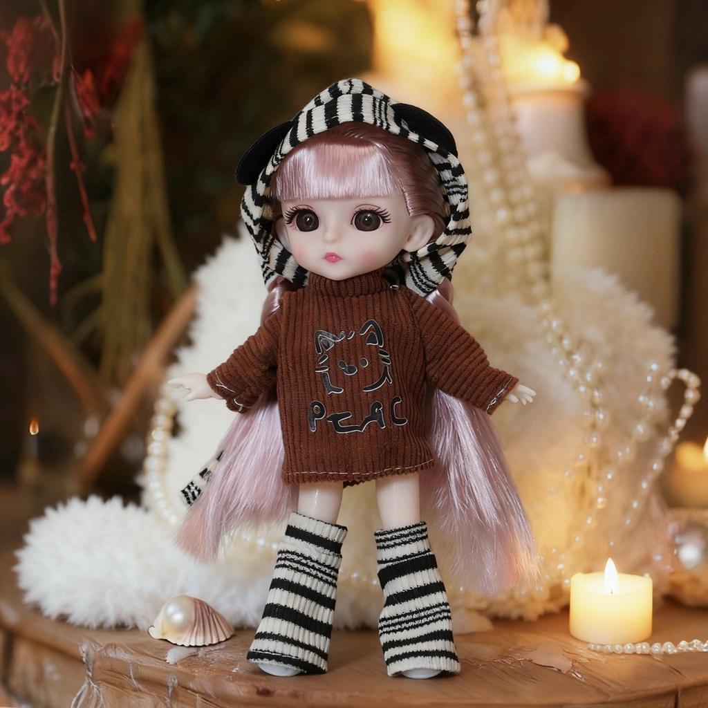 17cm Nuova Bambola Mini Bjd Articolata Bambina Principessa Giocattolo Occhi Grandi 3D Bella Bambola Giocattolo Fai da Te con Vestiti Vestire Bambola Moda 1/12