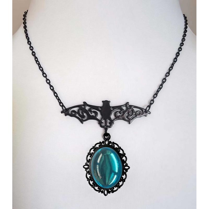 Gothic Bat Crystal Necklace - Women's Halloween Fashion Jewelry