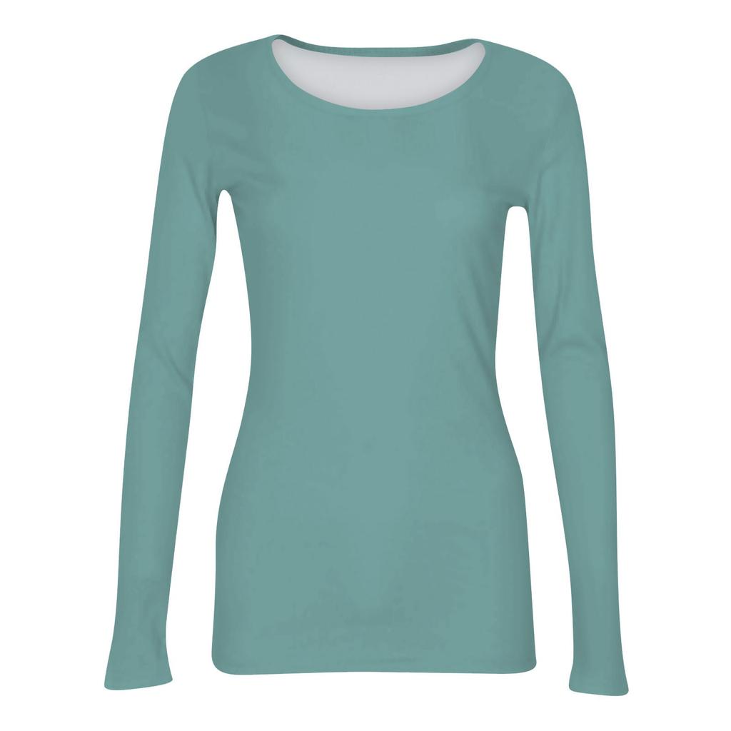 Women's And Spring Slim Bottom T-shirt Fashion Casual Color Round Neck Pullover Long Sleeve Top