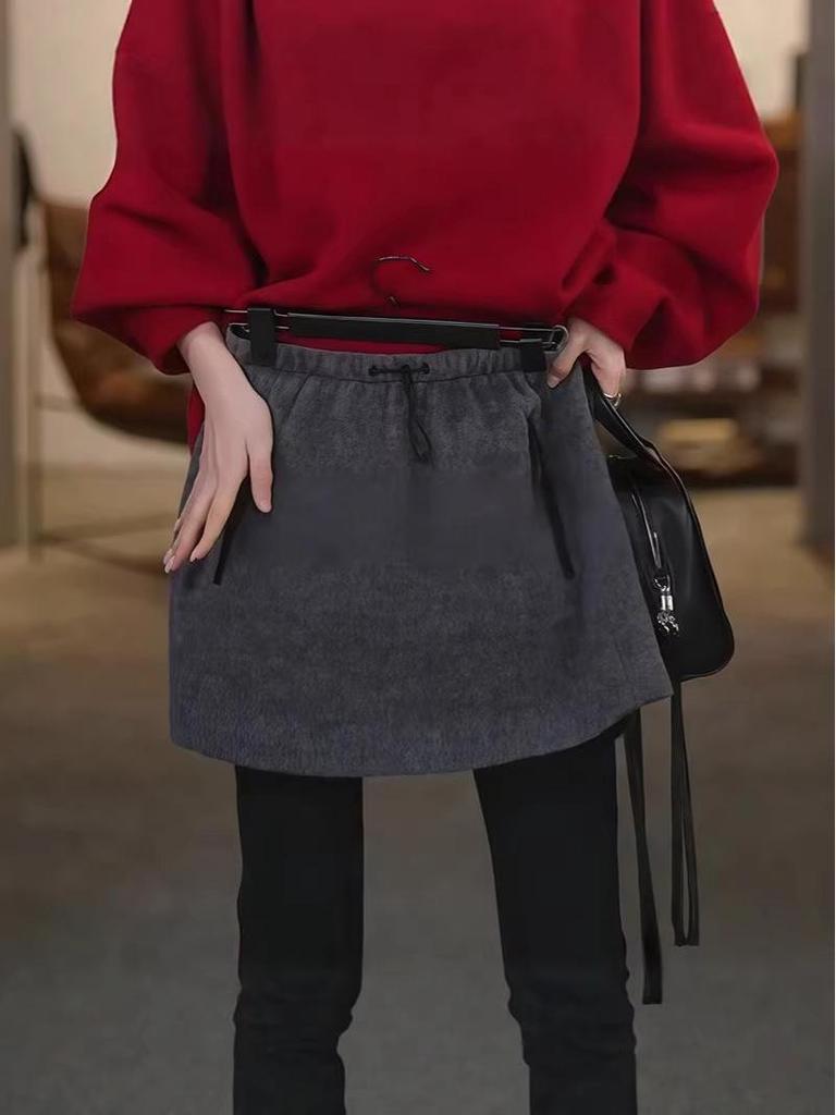 Elegant Early Spring Women's High-Waisted Woolen A-Line Skirt - French Style Short Skirt