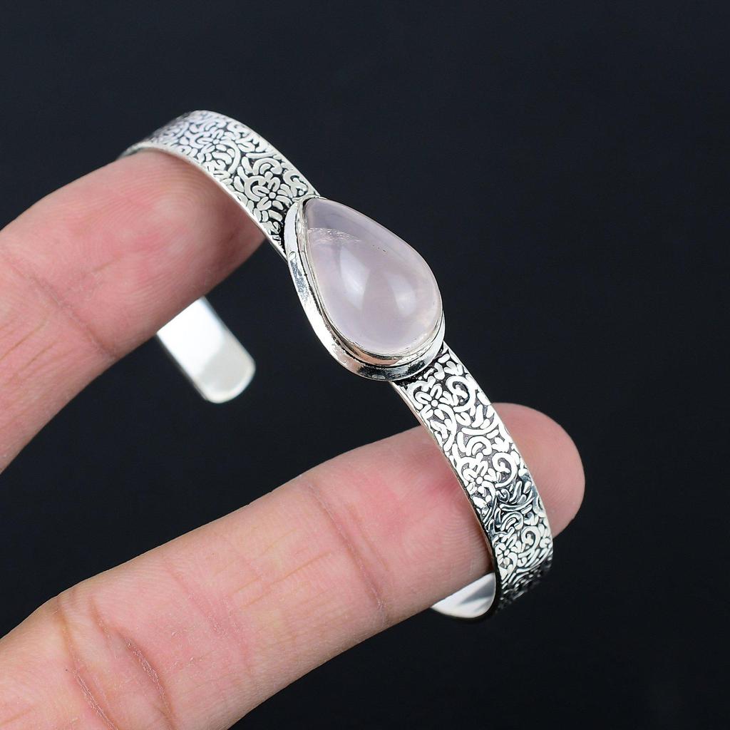 Friendship Day Deal Rose Quartz Stone Daughter New Bangle Bracelet 925 Silver