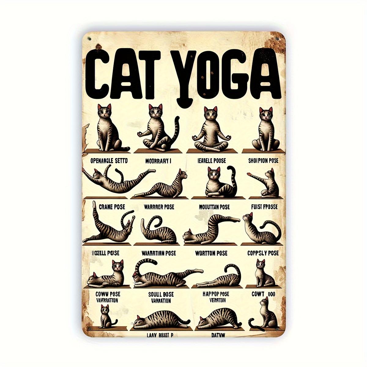 

Vintage Cat Yoga Metal Sign Rustic Iron Wall Art with 18 Poses Illustrated Perfect for Home Cafe Bar Kitchen Decor Di 20x30cm（7.8x11.8inch）