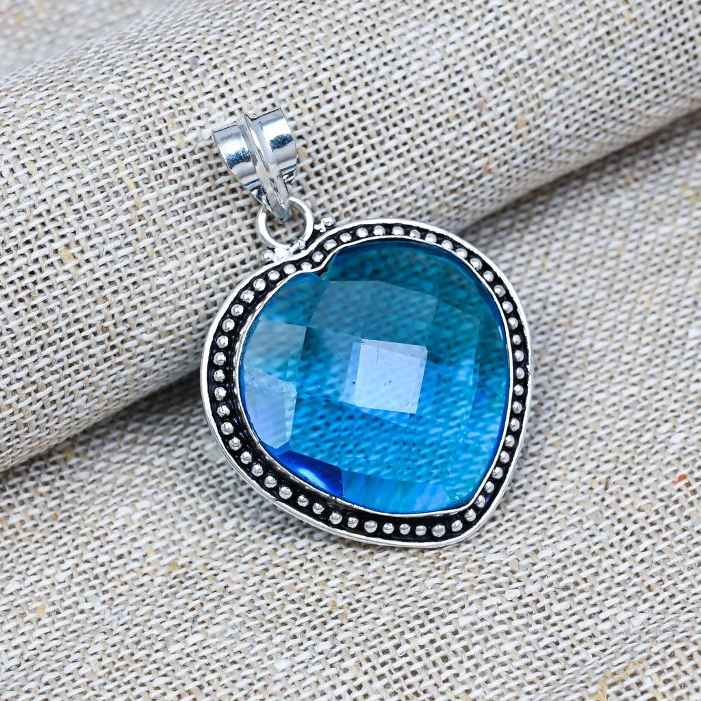 Blue Topaz Natural Gemstone Jewelry  Handmade Pendent 925 Solid Sterling Silver For Wedding Gift