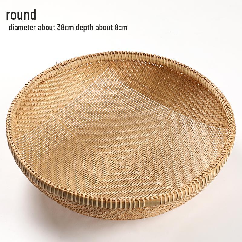 Handmade Bamboo Woven Basket for Fruits and Snacks - Round Living Room Storage Tray