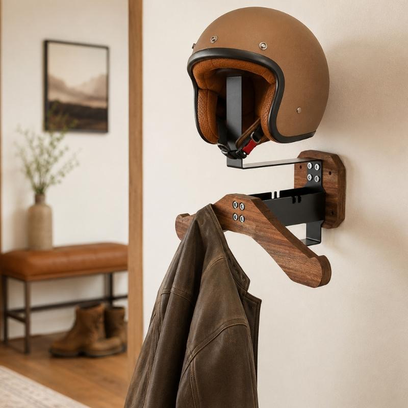Zweistöckige Indoor-Aufbewahrung, Wandregal für Helm & Oberbekleidung für die Diele, das Schlafzimmer oder die Ecke für tägliche Ausrüstung