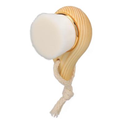 Escova de limpeza facial com cabo de faia, cerdas de fibra macia, limpador facial manual de madeira com anel para pendurar