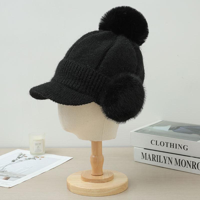 Fleece Warm Knitted Cap Ladies Ear Protector Wool Baseball Cap Fashion Cycling Plush Cap