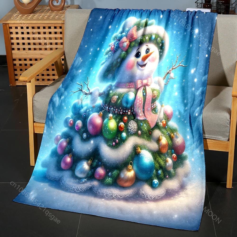 Festive Snowman with Ornaments Pattern Blanket Flannel Material Soft Warm for All Seasons,For Home Outdoor Camping Picnics RV