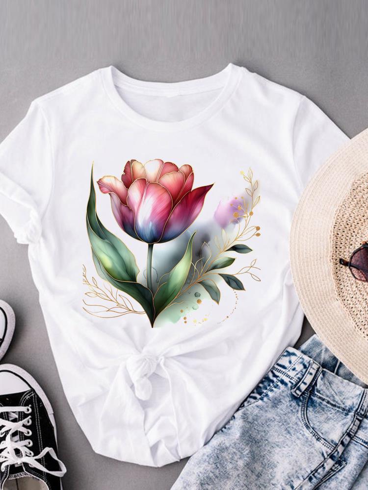 (Asian Size) Beach Trend O-neck Casual Clothing Short Sleeve T-shirts Fashion Female Women's Top T Shirt Printed Graphic Tee