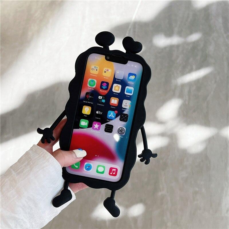 Cute Cartoon Black 3D Case For Iphoen 14 Plus 13 12 11 Pro XS Max XR X SE 20 6S 6 7 8 Plus Luxury Soft Silicone Phone Cover Kids