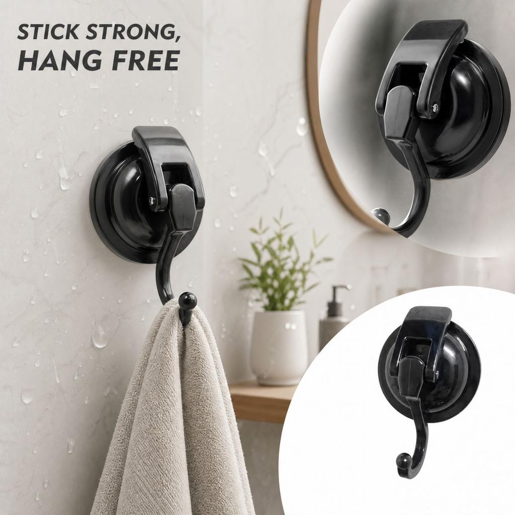 Strong Suction Cup Hooks for Bathroom Shower Kitchen, No Drill Vacuum Wall Hooks, Removable and No