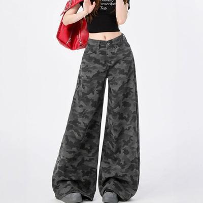Retro Wide-legged Jeans Women Spring and Autumn High-waisted Loose Skinny Casual Workwear Straight Pants Retro Street Style Baggy Jeans for Ladies