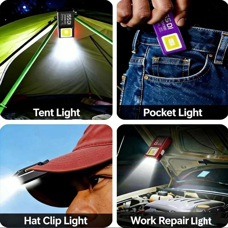 Mini Portable COB LED Flashlight Rechargeable Powerful Work Light with Clip Magnet Waterproof EDC Camping Walking Pocket Lamp