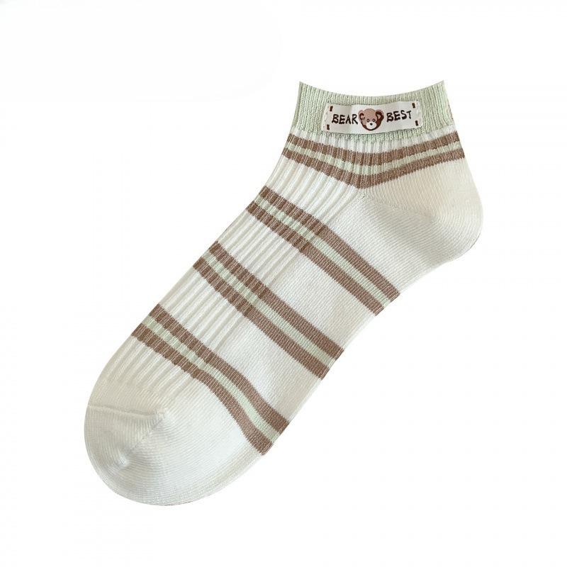 Ladies Spring and Summer New Lovely Striped Cloth Logo Bear College Air Breathable Breathable Boneless Socks