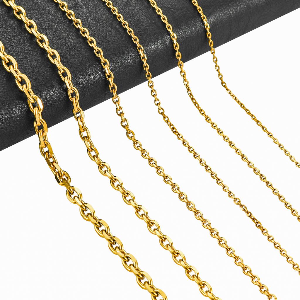 1.6/2.4/3/4/5mm Mens and Women Cut O Chain Gold Color Plated Stainless Steel Oval Rolo Necklace Choker Metal Jewelry Accessories