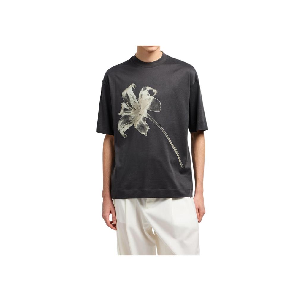 Emporio Armani FW24 Floral Print Crew Neck Short Sleeve T-Shirt Men Tops Black EM00146-0AF1001-7U8168