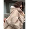 Unisex American-Style Hooded Fleece-Lined Winter Cotton Jacket with Faux Fur Trim