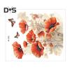 Red Flower Butterflies Toilet Sticker Removable Self-adhesive Waterproof PVC Living Room Bathroom Wall Art Floral Toilet Lid Decoration Decal