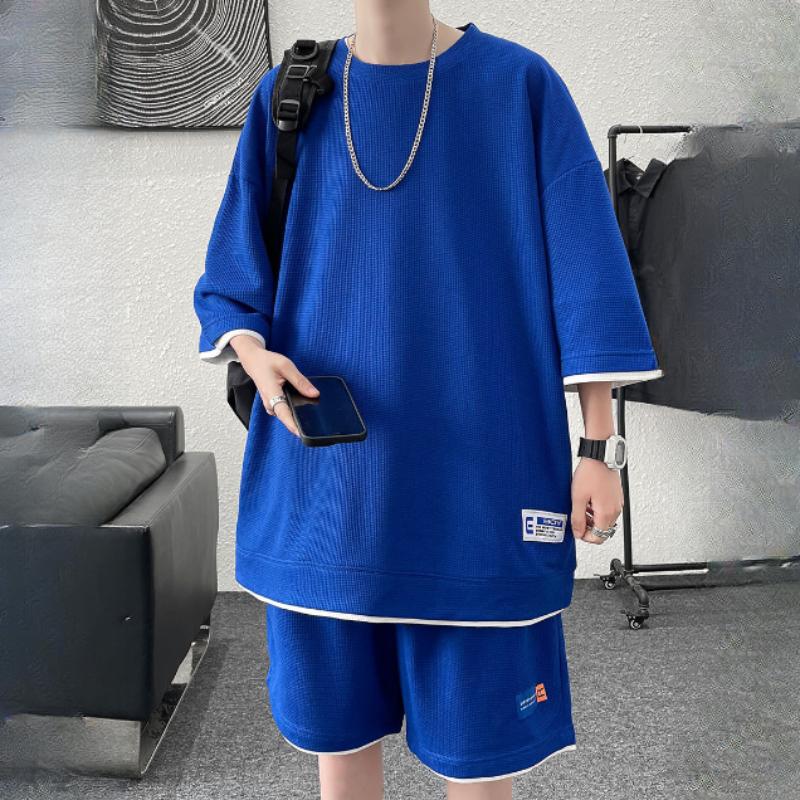 Waffle Suit Men's Summer Short-sleeved Fashion Loose T-shirt Shorts Casual Sports Suit