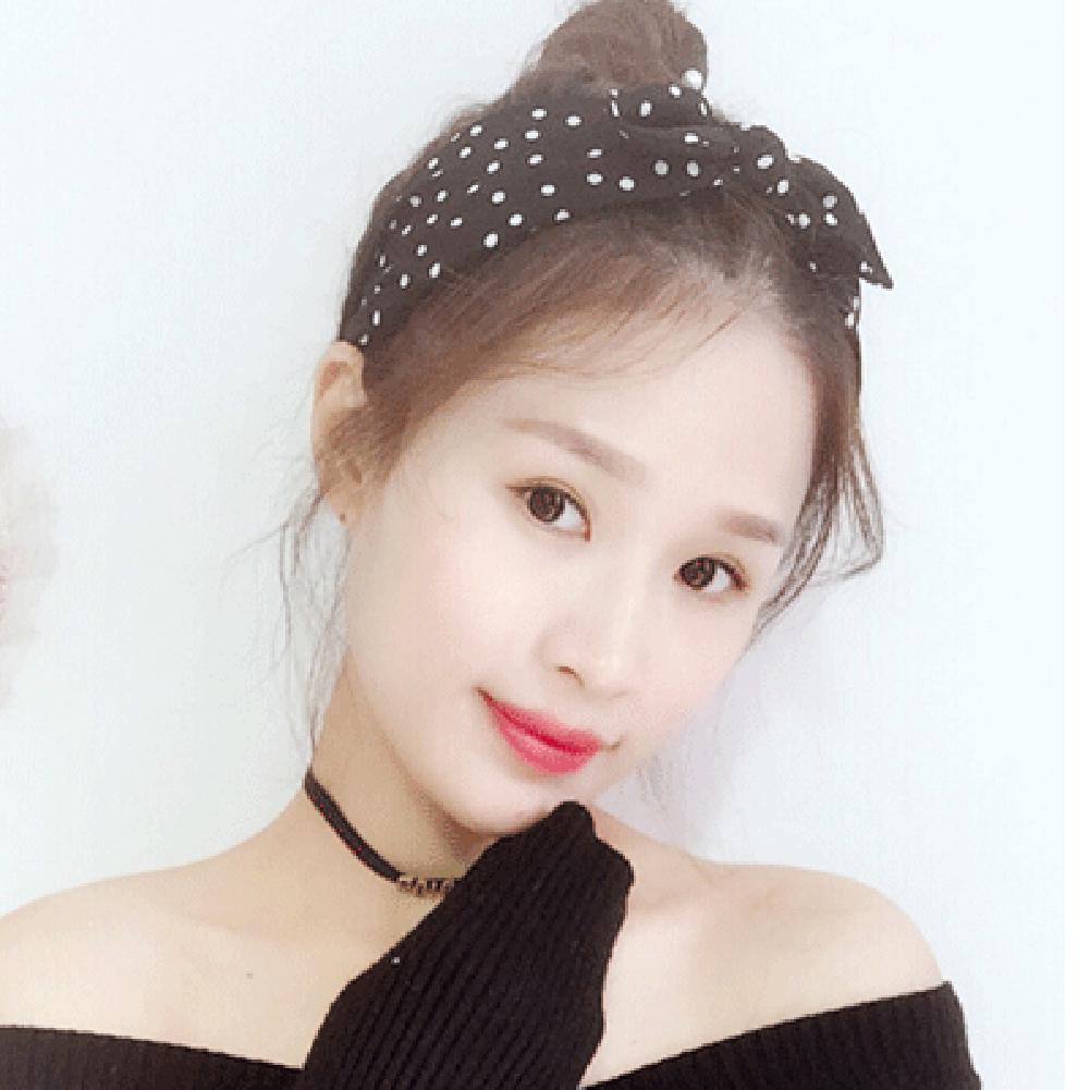 Sweet Polka Dot Print Bowknot Hair Hoop Women Wide Band Cloth Headband Headwrap Hair Decor