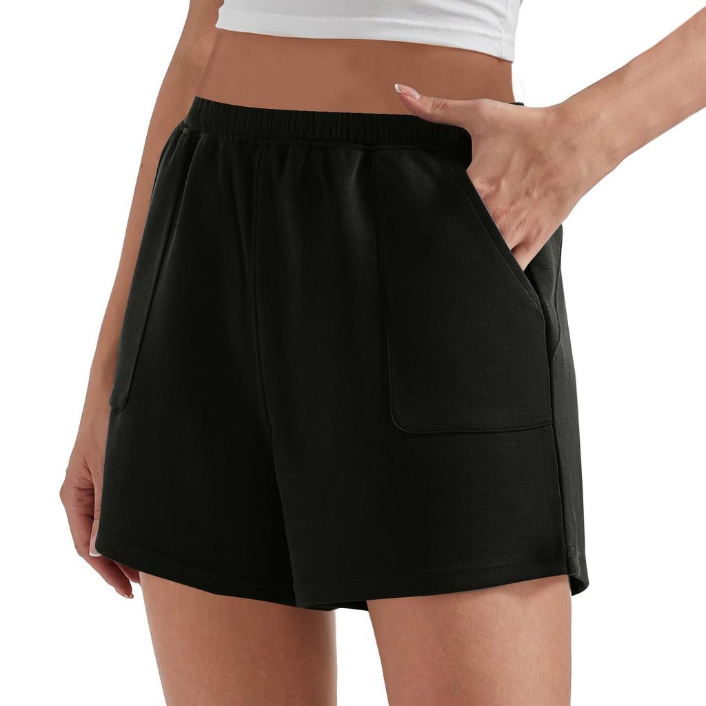 Einfarbige, lässige Shorts mit hoher Taille und weitem Bein für Damen, Baggy-Shorts zum Abnehmen, lässige Sporthosen, Home-Hosen, Strandhosen