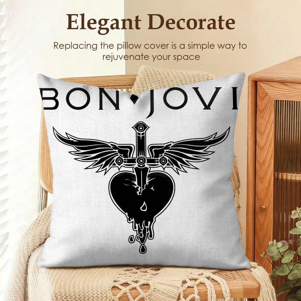 Band BBon Jovi Cushion Cover Natural Linen Organic Fabric DoubleSided Printing Sofa Home Decor Gift Pillow Case
