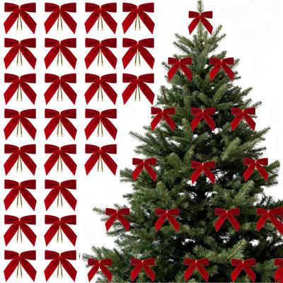 24 Pcs Velvet Christmas Bows with Twist Tie 3.5 Inch Pre-Tied Vintage Velvet Ribbon Bows for Wreath Tree Gift Wrapping