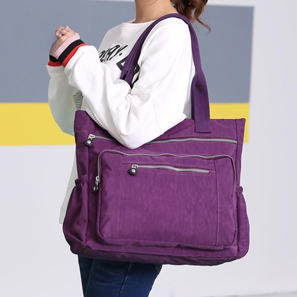Solid Color Multi Pocket Zip Handbag Nylon Shoulder Storage Bag CLE