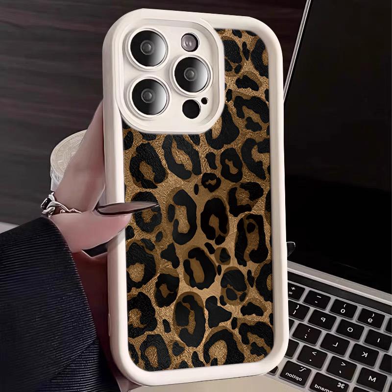 Fashion INS Black Leopard Print Laser Case For iPhone 17Pro 16 15 14 11 12 13 Pro Max 17 Pro 7 8 Plus Shockproof Silicone Funda