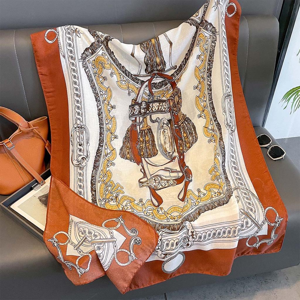 Women Cotton Linen Rose Print Scarf Shawl Hijab Muslim Long Headscarf Scarves Head Wraps Long Female Head Scarf