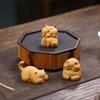 Chinese Yixing Purple Clay Sculpture Tea Pet Cute Lucky Cat Statue Decor Tea Figurine Desktop Ornaments  Tea Set Decoration