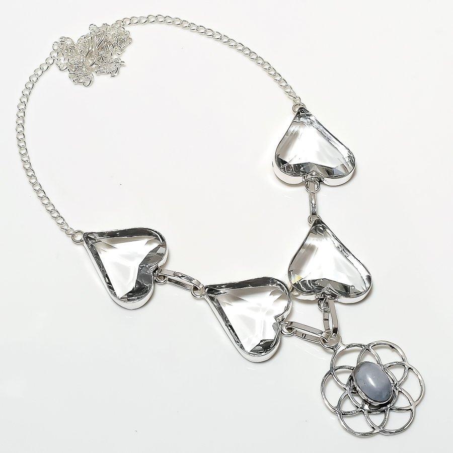 

Rainbow Moonstone, Topaz Handmade 925 Sterling Silver Jewelry Necklace 18 P0O46
