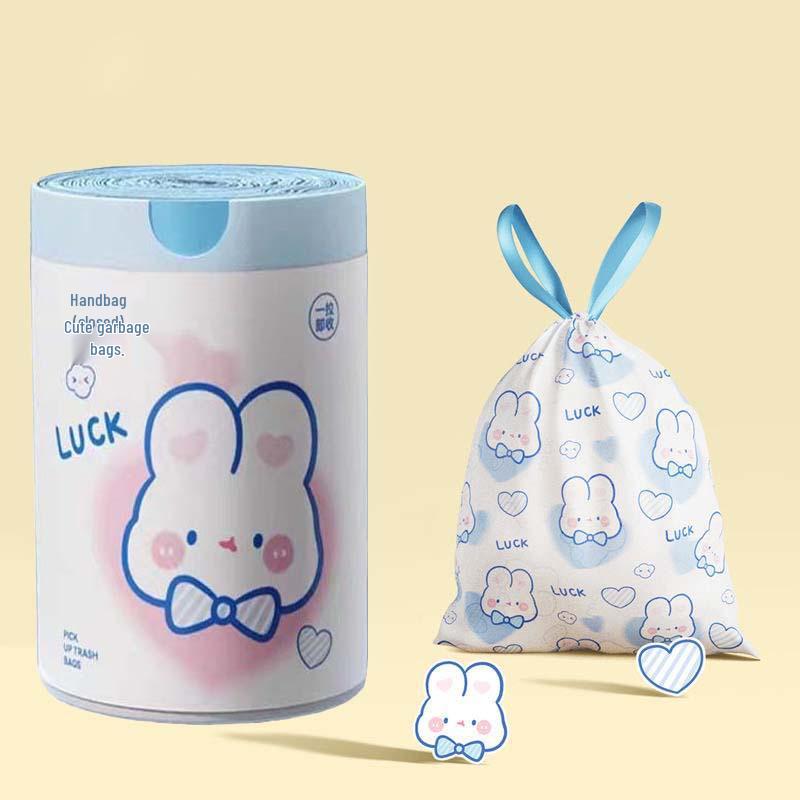 Blue Heart Rabbit Cartoon Drawstring Garbage Bags - Kitchen-Friendly, Portable, Thickened Design