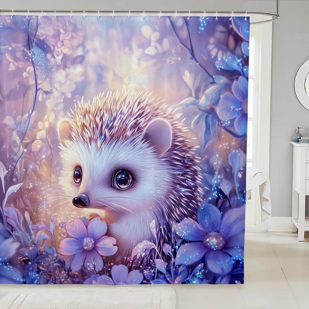 Cartoon Black Cat Shower Curtain Retro Pink Cherry Blossom Wild Flowers Bathroom Curtain Kids Teens Adults Cute Animal Vintage