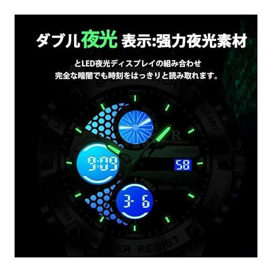Watch for Men Analog Digital Quartz Watch 5 ATM Water Resistant Luminous Genuine Leather Strap Multifunctional Date Stopwatch Alarm Dual Time