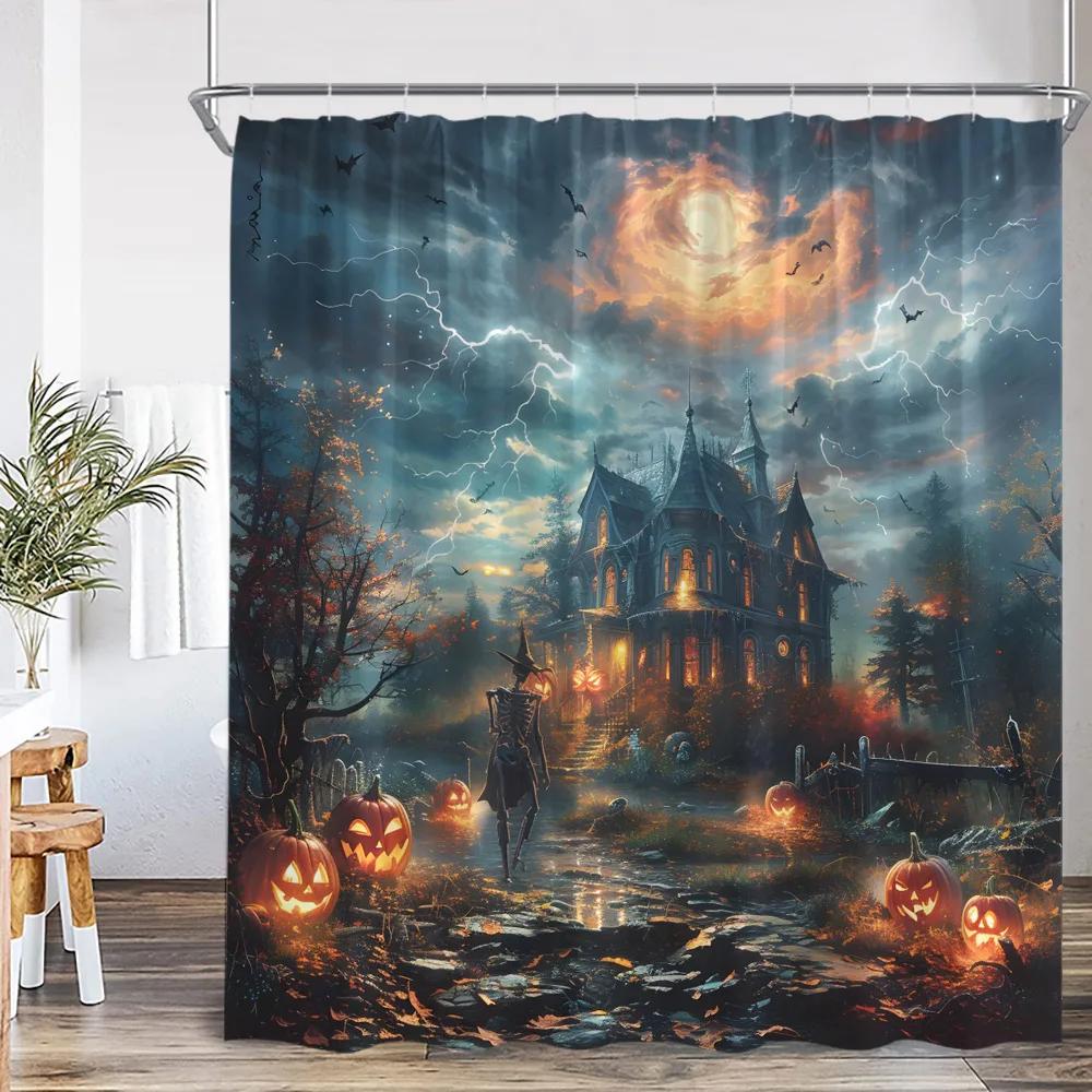 Rideau douche nuit effrayant maison hantée, décor à capuche effrayant, rideau de bain d'Halloween