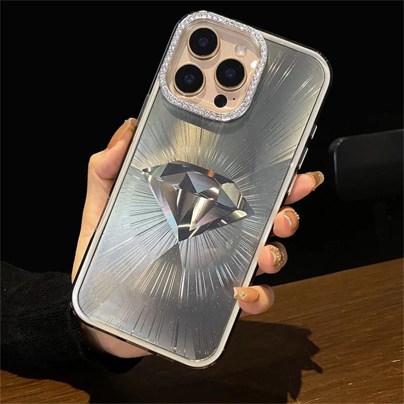 

Роскошный чехол для телефона Bling Glitter Aurora Laser Diamond со стразами для iPhone 16 11 12 13 14 15 Pro Max, жесткая противоударная задняя крышка iPhone 14 Pro Max чёрный