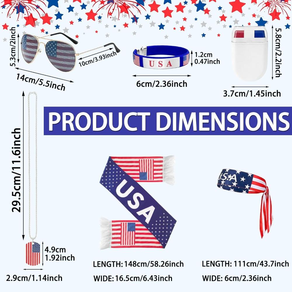 2026 USA Fan Kit Patriotic Supporter Set for Game Day Headband Sunglasses Watch Parties National Celebrations