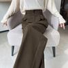 Women's High-Waisted Coffee Wool Wide-Leg Pants - Spring/Autumn Floor-Length Design