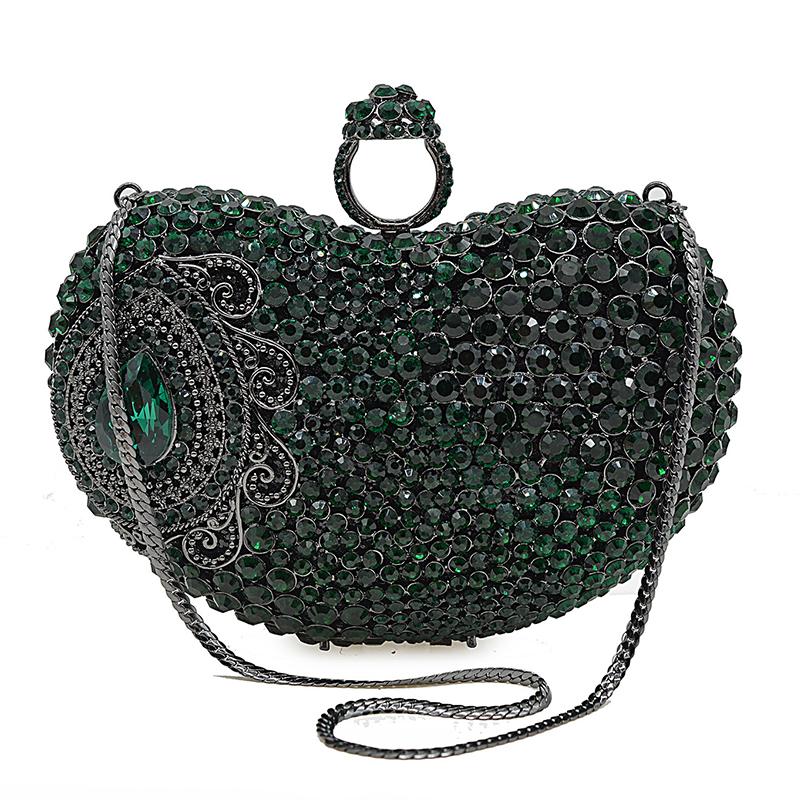 WHTUOHENG Gold Metall Box Abendtaschen Geldbörsen Herzform Diamant Strass Kristall Tasche Luxus Damen Hochzeit Handtasche