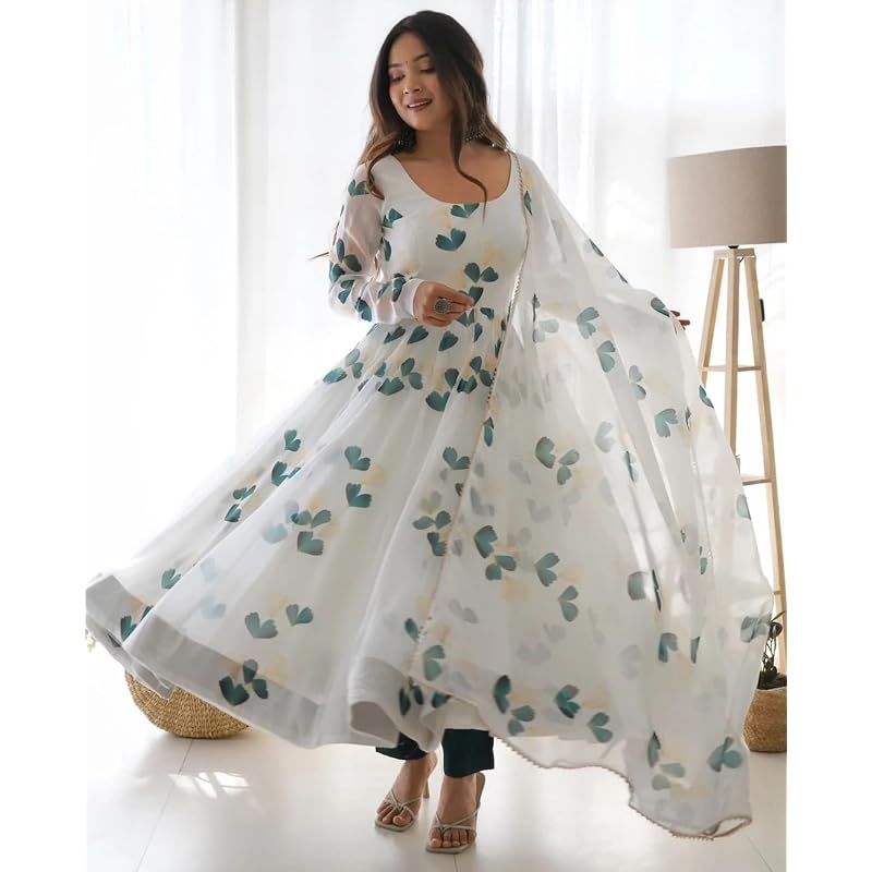 Shasmi Women' Georgette Anarkali Floral Printed Kurta with Pant & Dupatta (Dress )