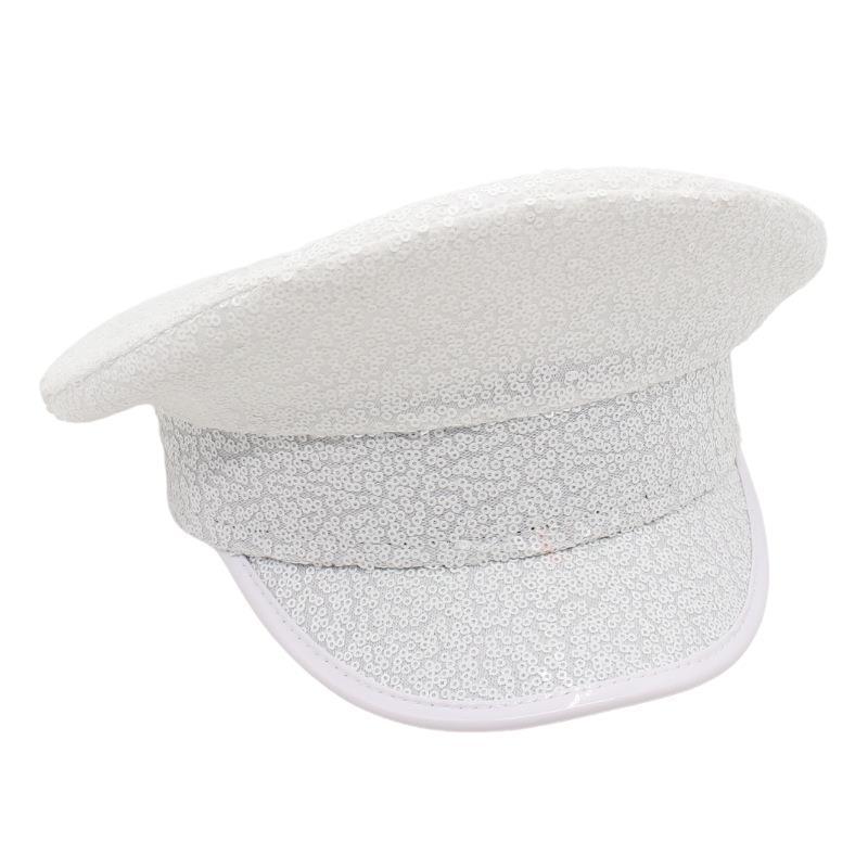 Sequins Silver Bridal Big Cap Model Cap Handmade Wedding Hat Performance Navy Hat Female