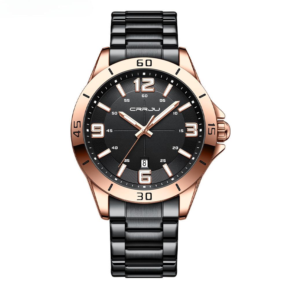 Simple Round Couple Watch Waterproof Digital Quartz Watch Watch with Steel Strap