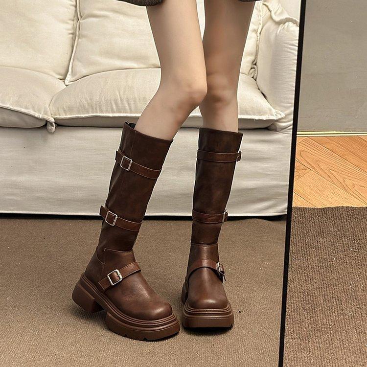 

Black small American thin thick-soled western cowboy boots women s 2025 new autumn and winter heightening retro boots 40