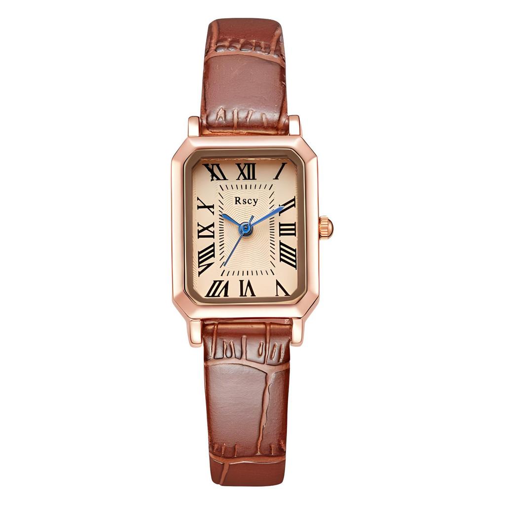 RSCY Retro Small Square Leather Strap Women's Waterproof Quartz Watch