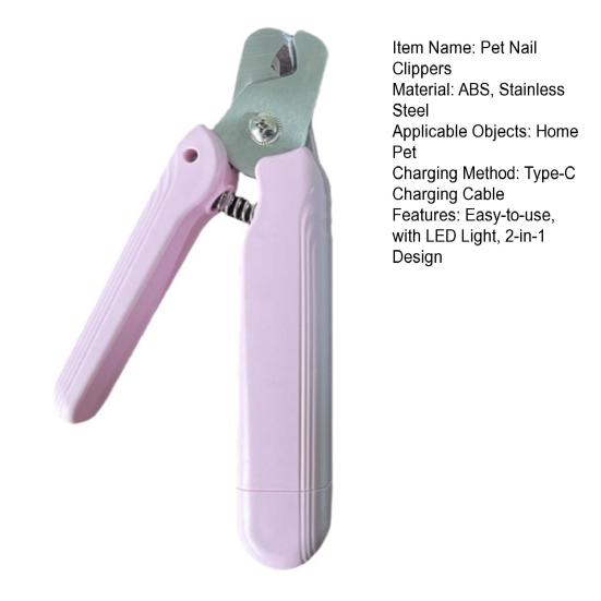 Pet Nail Trimmer with LED Light Rechargeable 2-in-1 Nail Clipper Grinder Safe Cat Nail Trimmer